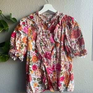 Sezane Giulemette Floral Ruffle Blouse